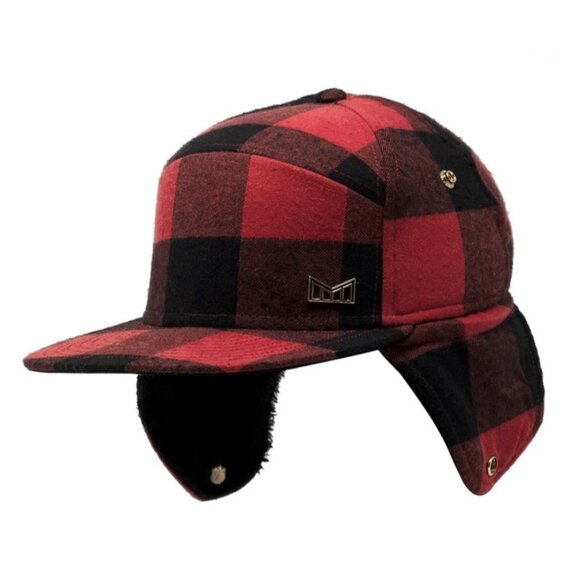 Melin Thermal Lumberjack Strapback Hat Red Black Ear Flap Warm Winter - Picture 7 of 11